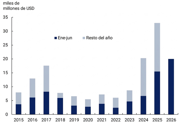 Gráfico 1: Financiamiento en el mercado de capitales
Fuente: BCRA en base a datos de INDEC y Ministerio de EconomÃa
